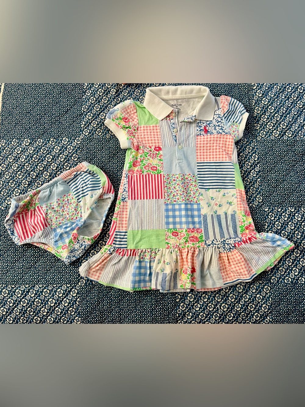 Ralph Lauren Pastel Patchwork Easter Spring Floral Polo Dress - 18Months